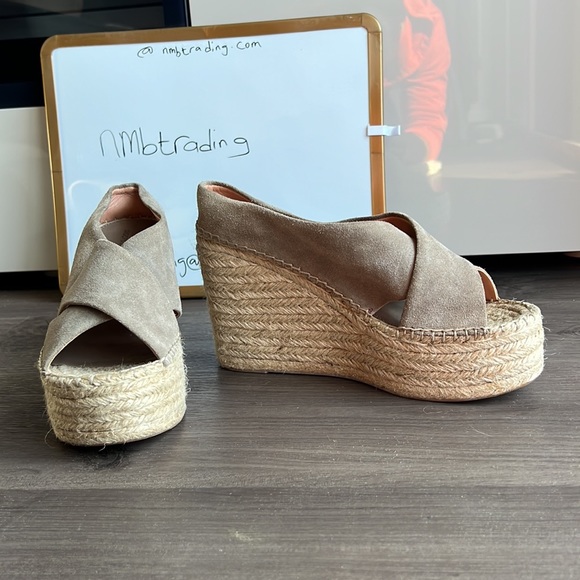 Sigerson Morrison sueded gray leather cork platform wedge slip on peep toe wedge - Picture 8 of 16